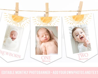 Banner de fotos mensual Sunshine Decoraciones de la fiesta de primer cumpleaños Sunshine, Primer viaje alrededor del sol ideas para fiestas de cumpleaños, Dom 1er cumpleaños