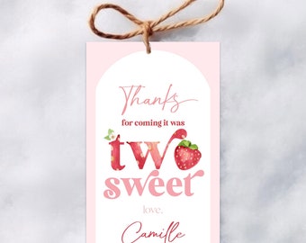 Strawberry favor tag two sweet, strawberry 2nd birthday party favor tag, Berry  party favor thank you gift tag second birthday party