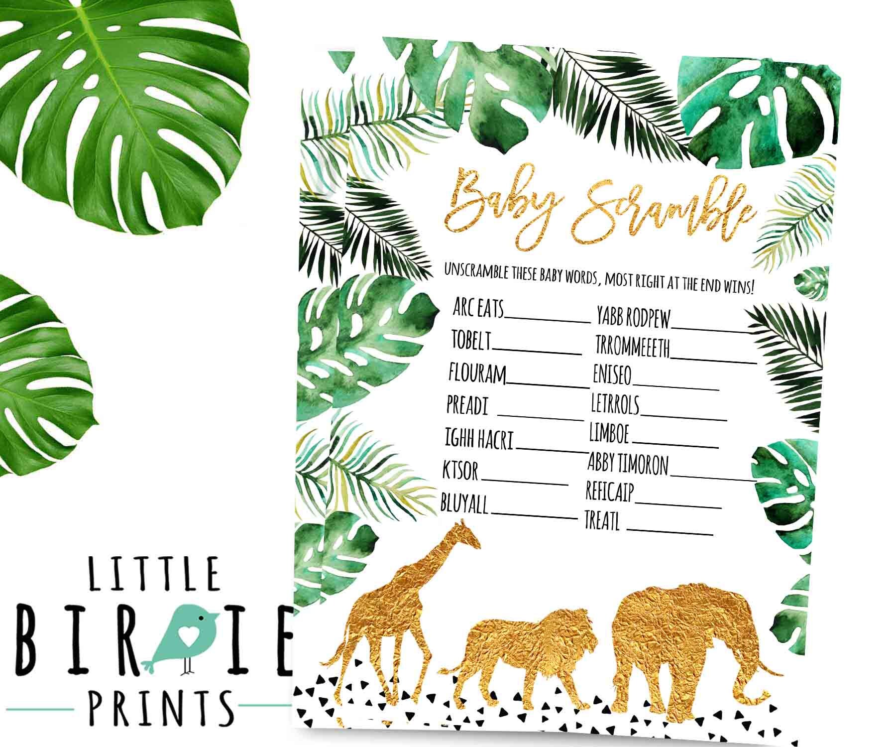 JUNGLE Baby Shower Game Baby Scramble Game Gold Jungle Animals Etsy