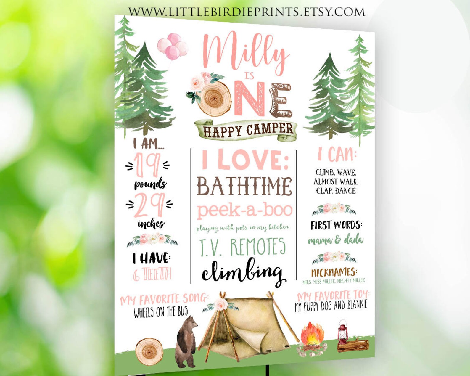 Trail Mix Bar Sign One Happy Camper First Birthday Decorations Etsy