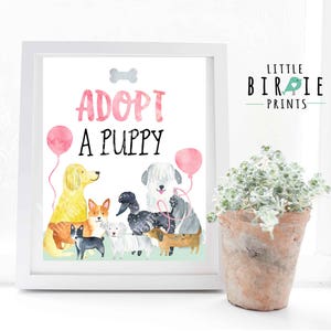 ADOPT A PUPPY Schild Welpe Geburtstag Party Welpe Pfoten Dekoration Schild Hund Geburtstag Mädchen Welpe Geburtstag Sofort Download rosa Mädchen