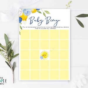 Blue Lemon Baby game Baby bingo Lemon baby shower lemons lemonade summer shower citrus yellow boy Baby bingo Yellow Baby shower game