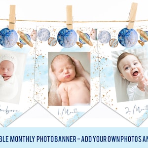 Outer Space Monthly Photo banner Astronaut first trip around the sun birthday party decorations first birthday Planets love you to the moon