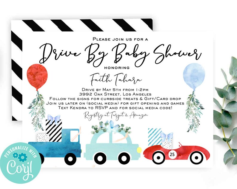 Drive by baby shower invitation Boy Drive through baby shower Etsy