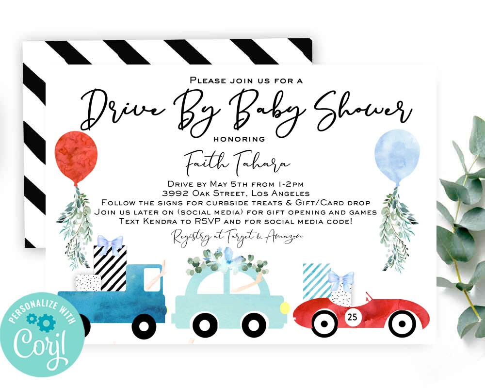 Drive by baby shower invitation Boy Drive through baby shower Etsy