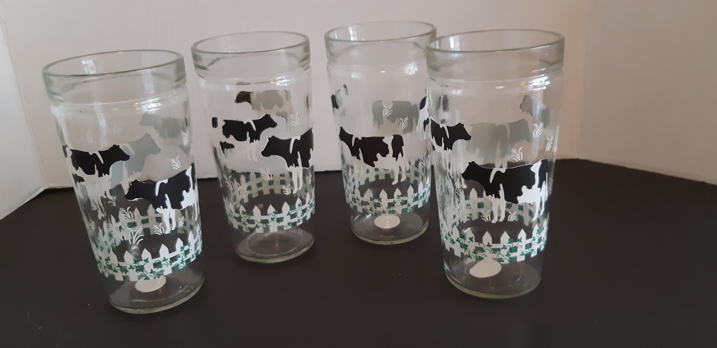Vintage Drinking Glasses Cow and Fence Set of 4 Black White Etsy