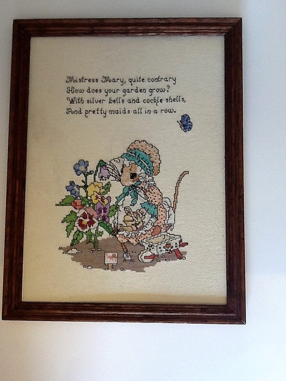 Vintage Framed Cross Stitch Mistress Mary Nursery Rhyme Mouse Etsy