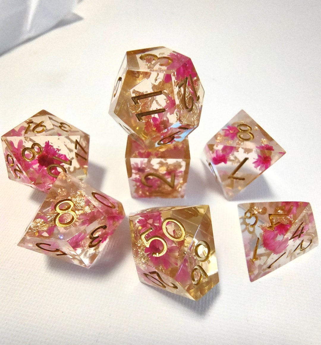 Flower Dice Set With Glittering Gold Inside for Role Playing Etsy