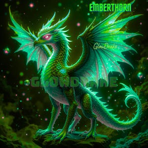 Arte del Dragón Fénix Verde – Criatura fantástica imprimible / Descarga digital + PDF EN/ES / Póster mítico coleccionable + Guía de criaturas