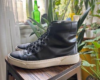 TCG Logan Mens Black Leather High Top Side Zip Sneakers Size 13