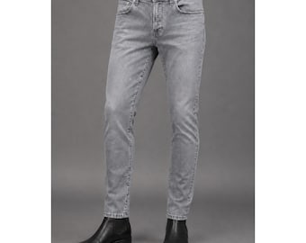Pantalones vaqueros Nudie Jeans Co Lean Dean grises ajustados de mezclilla orgánica para hombre, talla 31x32