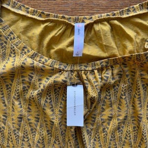 Anthropologie Yellow Puff Sleeve Mini Dress Aztec Print Boho Cottagecore Large image 2