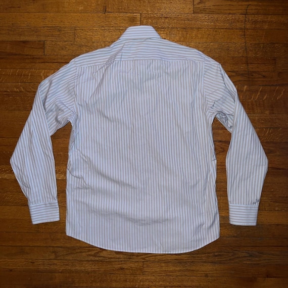BOSS Regular Fit Dress Shirt Men's Size 16 34/35 Striped Light Blue Beige