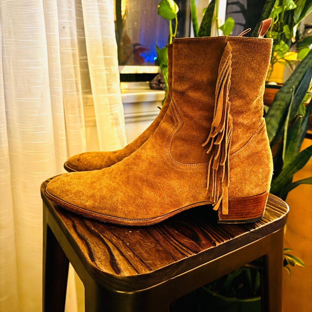 Saint Laurent Paris Suede Fringe Ankle Boots Mens Size 45 Made in Italy Saint Laurent Paris Suede Fringe Ankle Boots Mens Size 45  main image 2