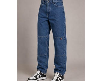 Dickies Mens Double Knee Work Jeans Medium Wash Blue Straight Leg W32 L32