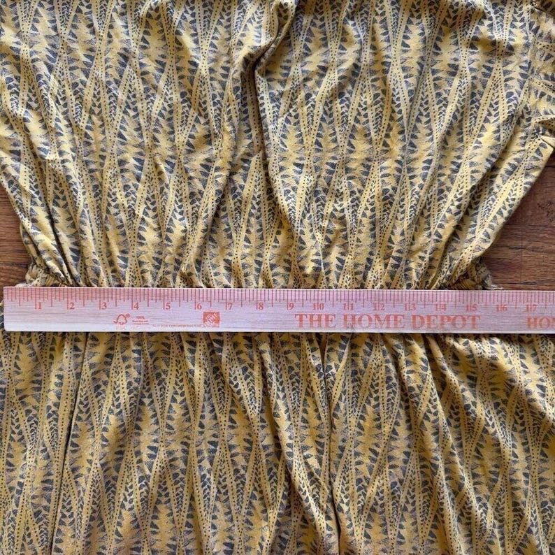 Anthropologie Yellow Puff Sleeve Mini Dress Aztec Print Boho Cottagecore Large image 4