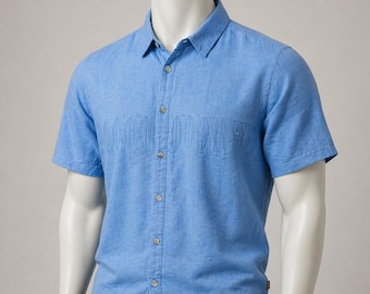 Quiksilver Waterman Collection Camisa de manga corta azul bordada con botones para hombre, talla M