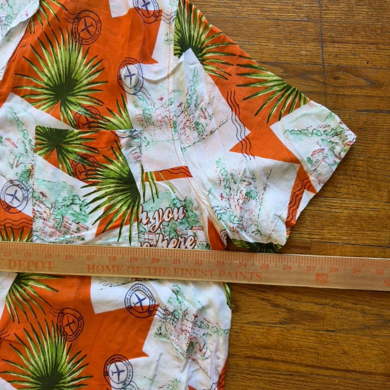 Urban Outfitters Mens Aloha Shirt Palm Tree Orange Wish You Were Here Large image 3