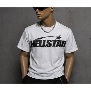 Hellstar Studios White Graphic T-Shirt Mens Medium Distressed Logo Streetwear