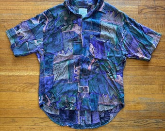 Camisa de manga larga de rayón con botones, estilo vintage de los 90, color morado, para hombre, de la colección Cosi.