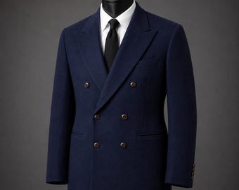Lanvin Paris Navy Blue Double Breasted Camel Hair Blazer Sport Coat Mens 42-43R