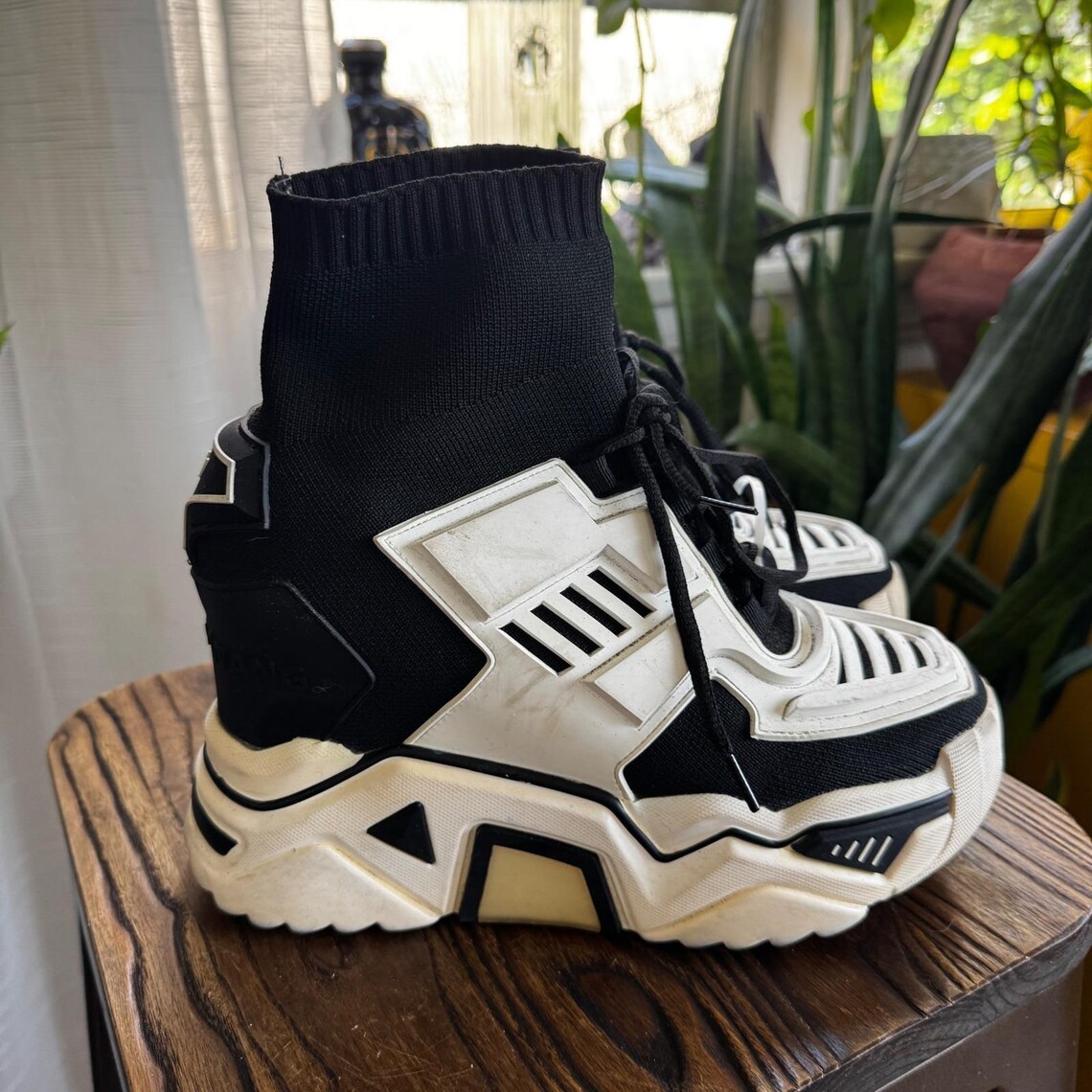 Anthony Wang Black White Chunky Sock Sneakers Platform Women's Size 9, foto 3 di 5