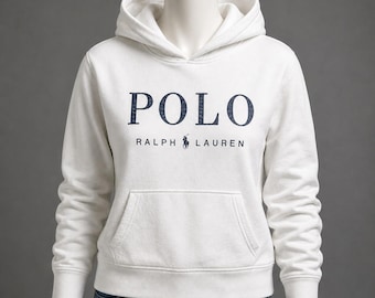 Sudadera con capucha y logo gráfico blanco de Polo Ralph Lauren para niños, talla XL y mujer, talla S.