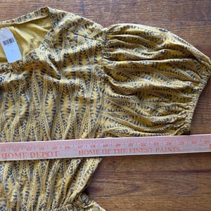 Anthropologie Yellow Puff Sleeve Mini Dress Aztec Print Boho Cottagecore Large image 3