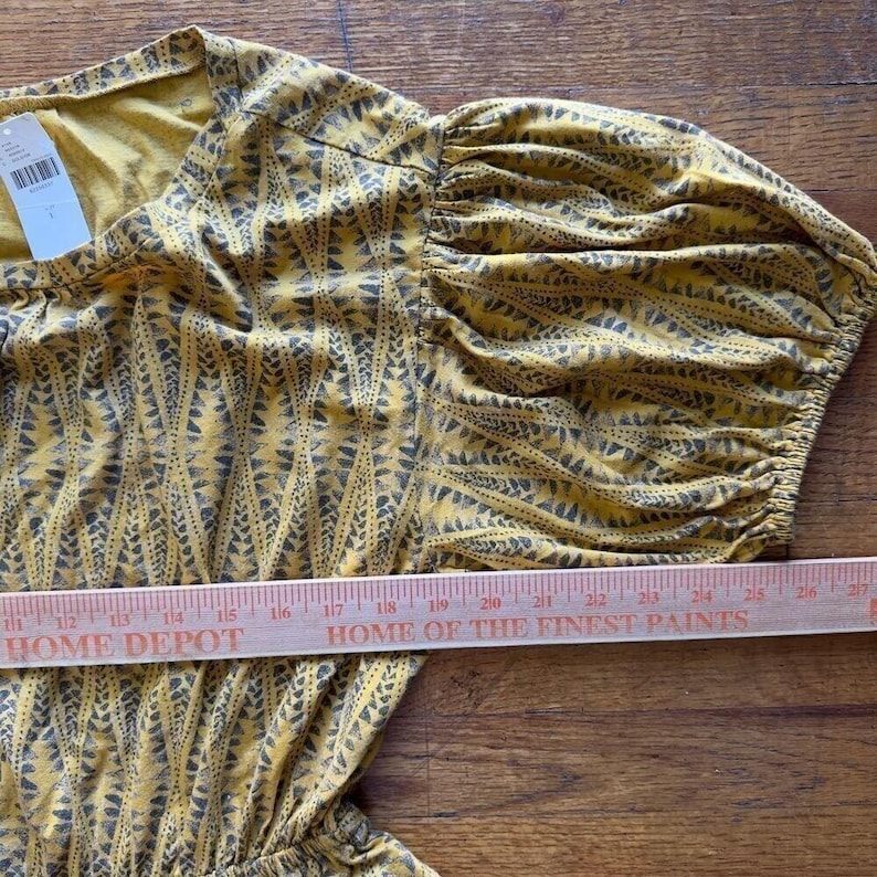 Anthropologie Yellow Puff Sleeve Mini Dress Aztec Print Boho Cottagecore Large image 3