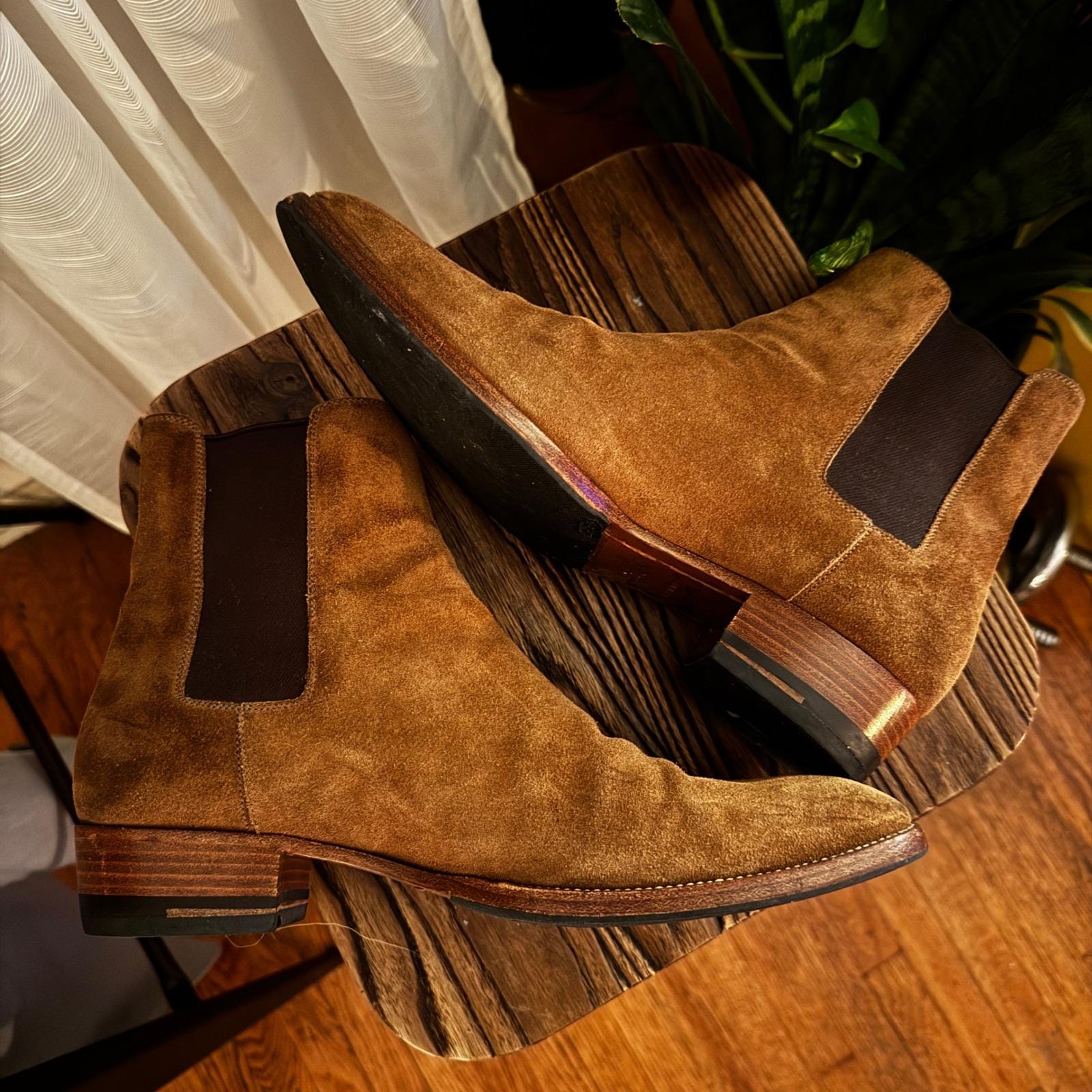 Saint Laurent Paris Wyatt Suede Chelsea Boots Brown Mens Size 42