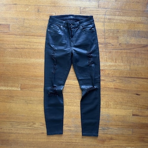 7 For All Mankind ワックス加工 ブラック ダメージ加工 スキニージーンズ サイズ26