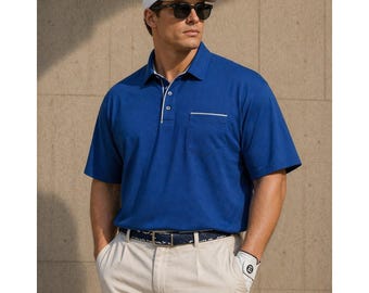 Polo Performance Dry-Luxe Pebble Beach Homme XXL Bleu Royal Golf Poche