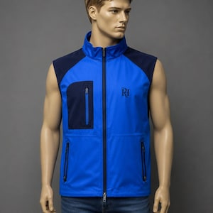 Peter Millar Mens Blue Performance Full Zip Golf Vest Mock Neck Size M RH Logo
