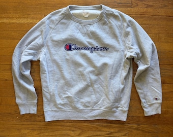 Champion Mens Crew Neck Sweatshirt Pullover Jumper Gray Logo X Large XL