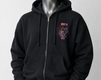 Mosh Pit Herren Schwarz Grafik Zip Hoodie Pitbull Top Hat Rock Metal XL