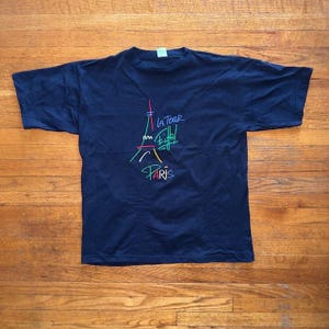Maglietta grafica vintage anni &#39;90 La Tour Eiffel Parigi Francia Souvenir XL