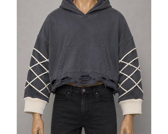 Sudadera con capucha corta extragrande Fluidite para hombre, color gris carbón, talla pequeña.