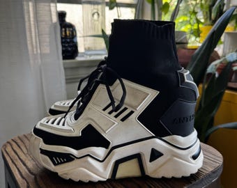 Zapatillas deportivas Anthony Wang con plataforma gruesa en blanco y negro para mujer, talla 9