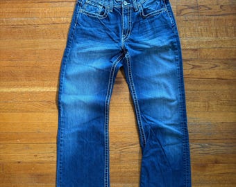 BKE Tyler Mens Straight Leg Jeans Blue Medium Wash Contrast Stitch Size 32x31