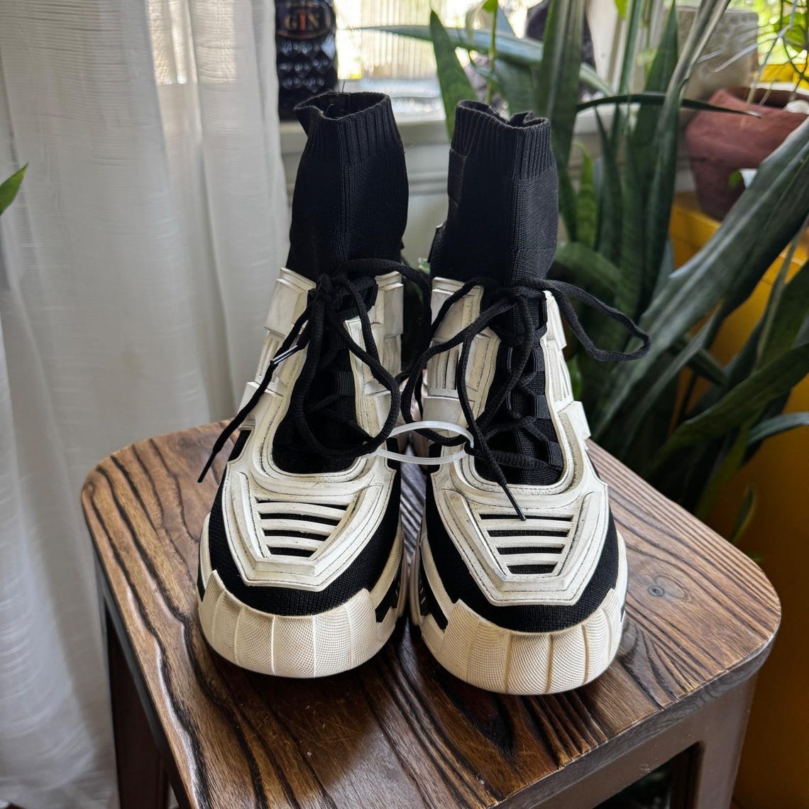 Anthony Wang Black White Chunky Sock Sneakers Platform Women's Size 9, foto 2 di 5