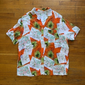 Urban Outfitters Mens Aloha Shirt Palm Tree Orange Wish You Were Here Large image 1