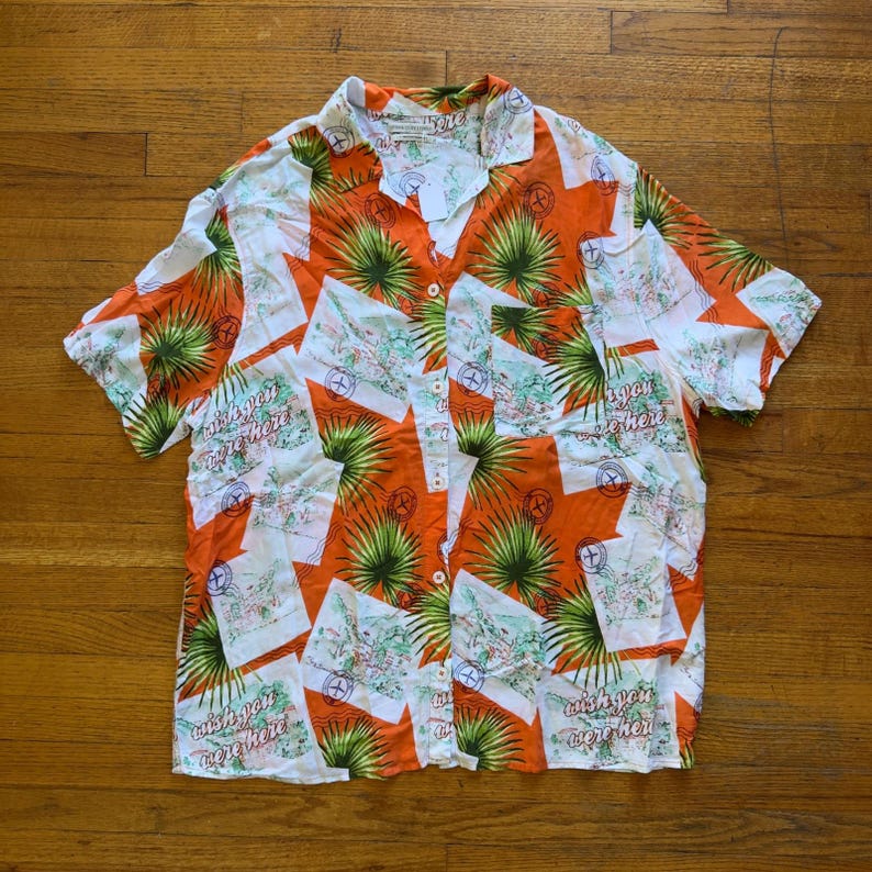 Urban Outfitters Mens Aloha Shirt Palm Tree Orange Wish You Were Here Large image 1