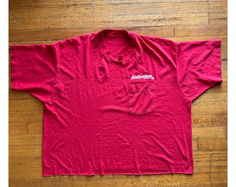 Cropped Budweiser Pocket T-Shirt Vintage 1994 Graphic Tee Red Beer Logo Adult XL