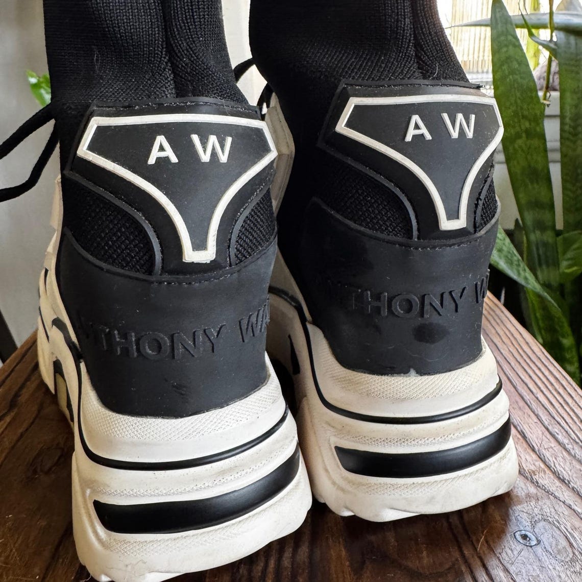 Anthony Wang Black White Chunky Sock Sneakers Platform Women's Size 9, foto 4 di 5