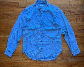 Jaymes Mens Light Wash Denim Button Down Shirt Long Sleeve Blue Casual XL