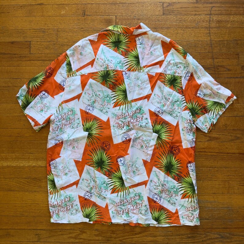 Urban Outfitters Mens Aloha Shirt Palm Tree Orange Wish You Were Here Large image 5