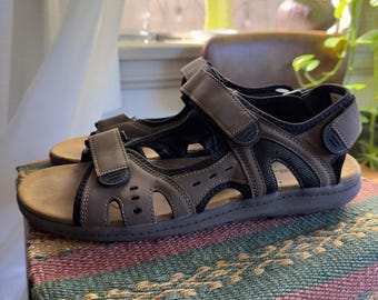 Eddie Bauer Waldport II Mens Brown Leather Adjustable Outdoor Casual Sandals