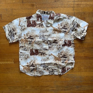 Char-Lotte Womens Safari Print Button Up Short Sleeve Shirt Animal Print Top XL