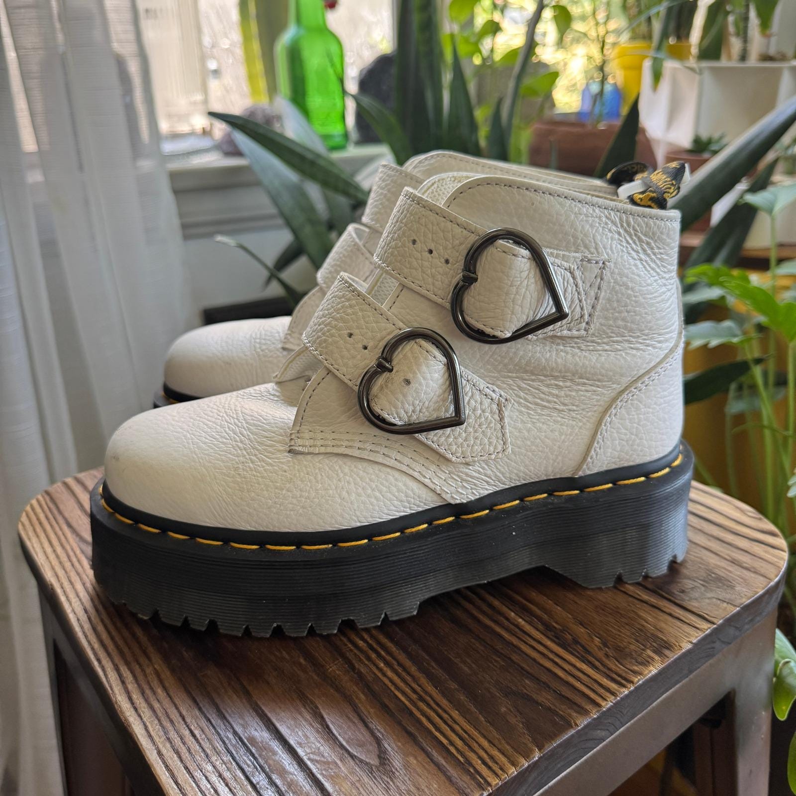 Dr. Martens Devon Heart White Milled Nappa Leather Platform Boots