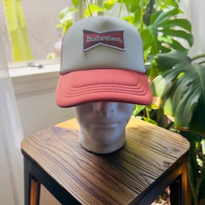 Budweiser Cotton On Beer Trucker Hat Cap Burgundy Cream Adjustable NWT
